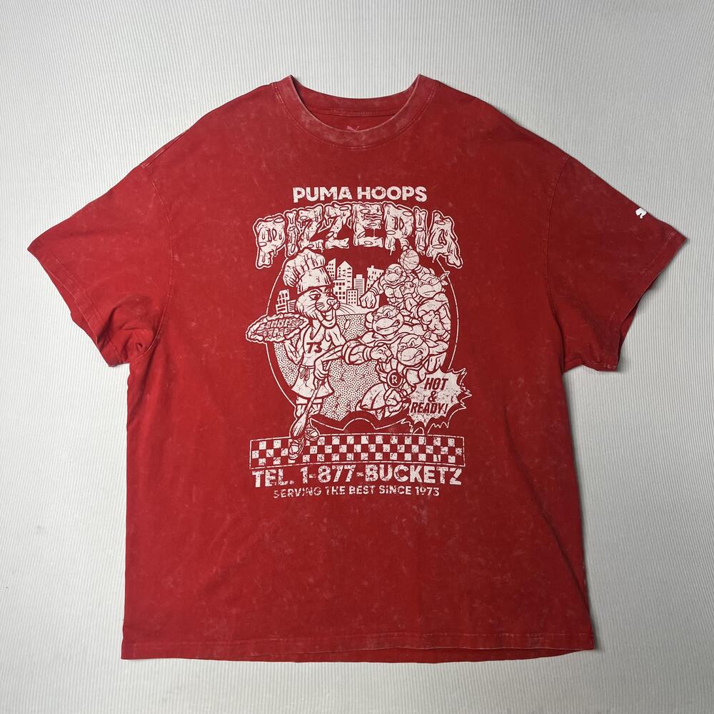 Puma Shirt Mens XL Red Hoops Pizzeria Ninja Turtles TMNT Graphic Tee Pizza
